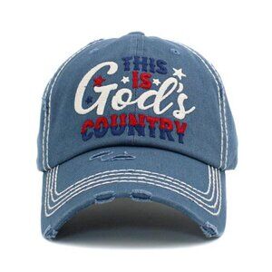 Womens This is God's Country Vintage Ballcap Baseball Cap Hat Distressed Blue